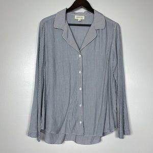 CLOTH & STONE Blue White Pinstripe Rayon Button Up